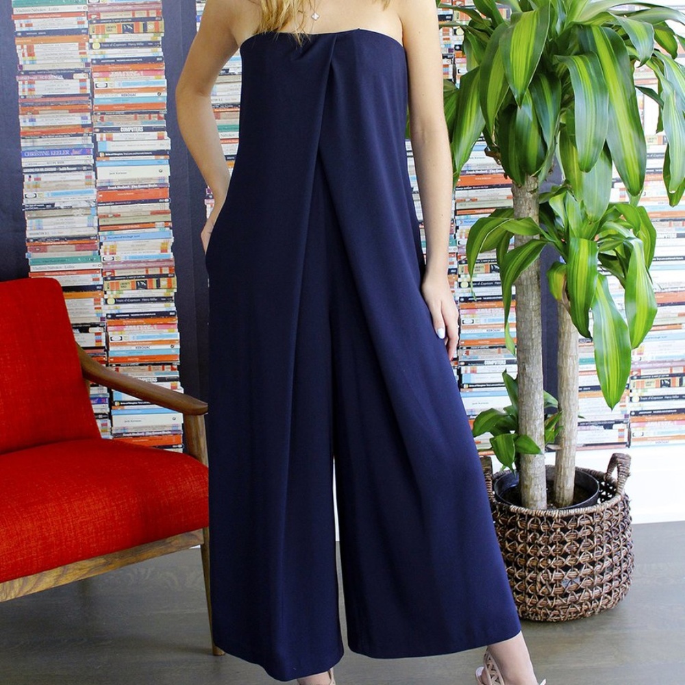 Dark Blue Strapless Jumpsuit